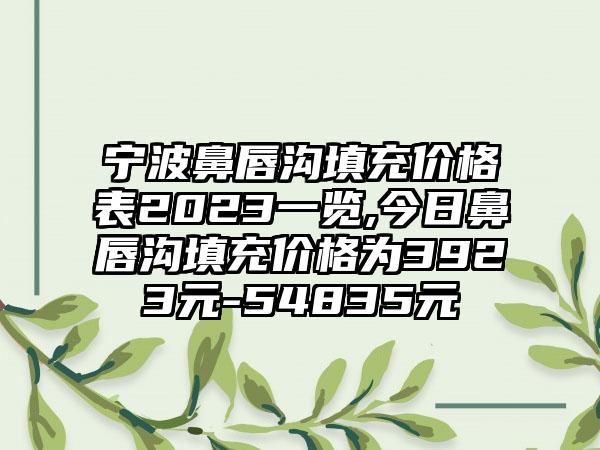 宁波鼻唇沟填充价格表2023一览,今日鼻唇沟填充价格为3923元-54835元