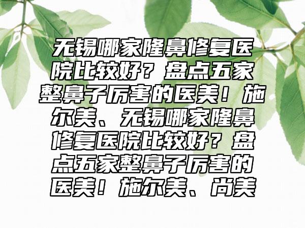 无锡哪家隆鼻修复医院比较好？盘点五家整鼻子厉害的医美！施尔美、无锡哪家隆鼻修复医院比较好？盘点五家整鼻子厉害的医美！施尔美、尚美